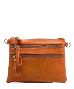 Multi-Pocket Zip Crossbody Bag with Small Wrist Strap WU001 TAN
